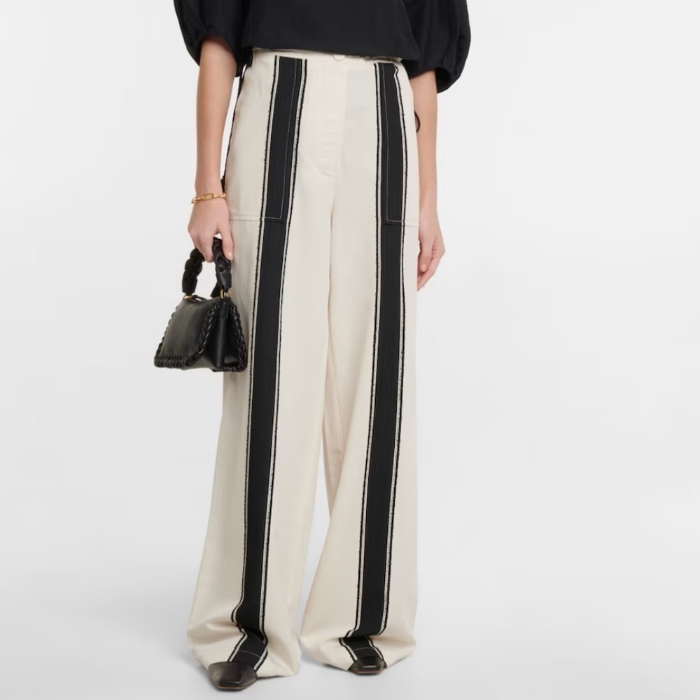 Altuzarra- NWT Ivory and Black Stripe Eleos Crepe Wide Leg Drawstring Pants